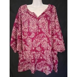 Croft & Barrow Women's  Purple  Peach White Paisley Top w/Waist Tie, 3X